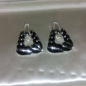 Zebra stripes on silver clip on earrings